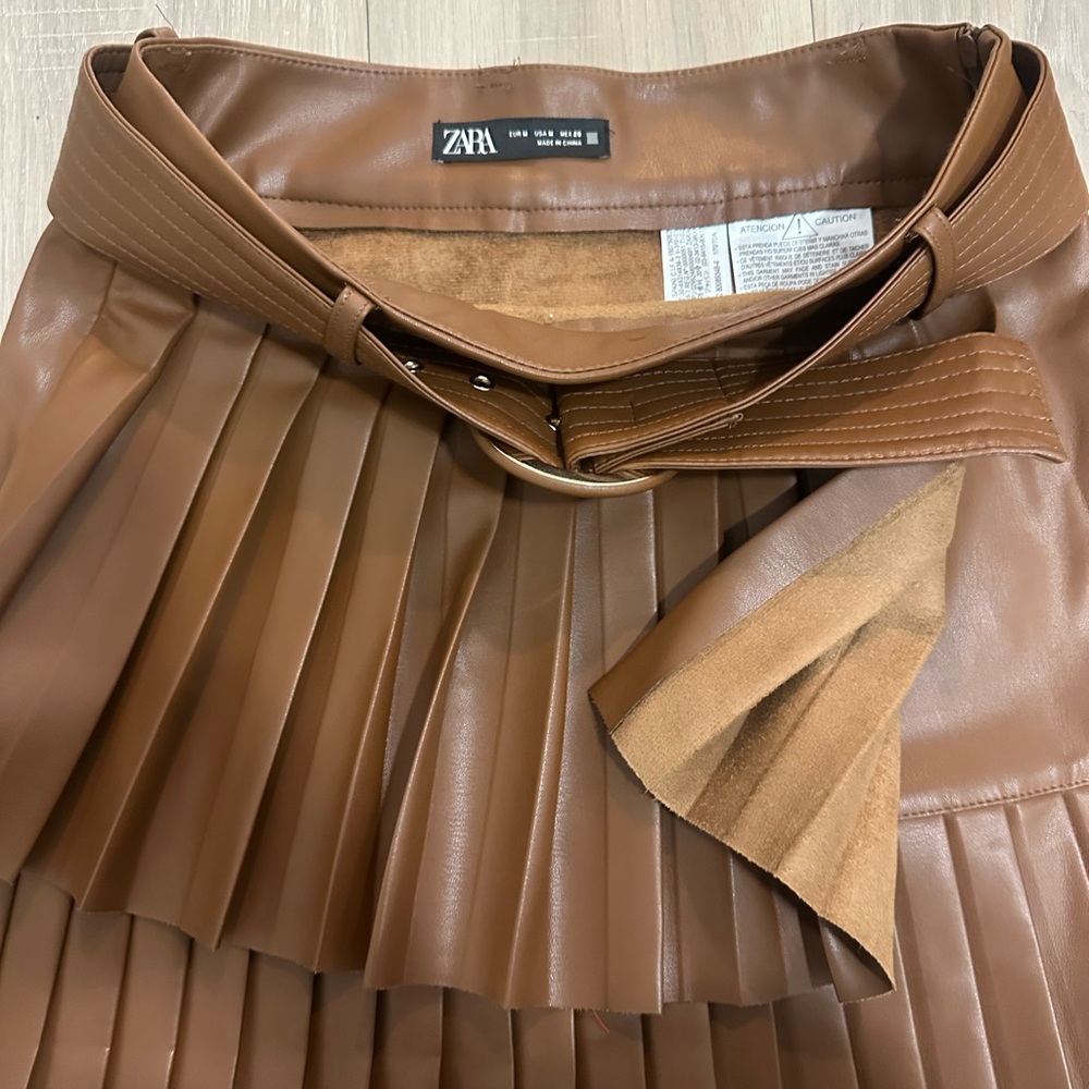 Zara  Faux Leather Pleated Mini A-Line Skirt